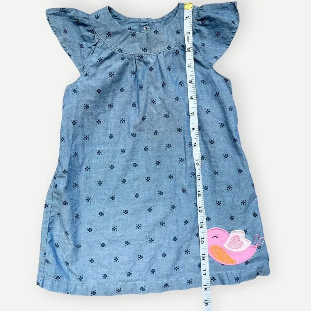 Carter’s Just One You Girls Flutter Sleeve Bird Embroidered Dress. 18 Months.